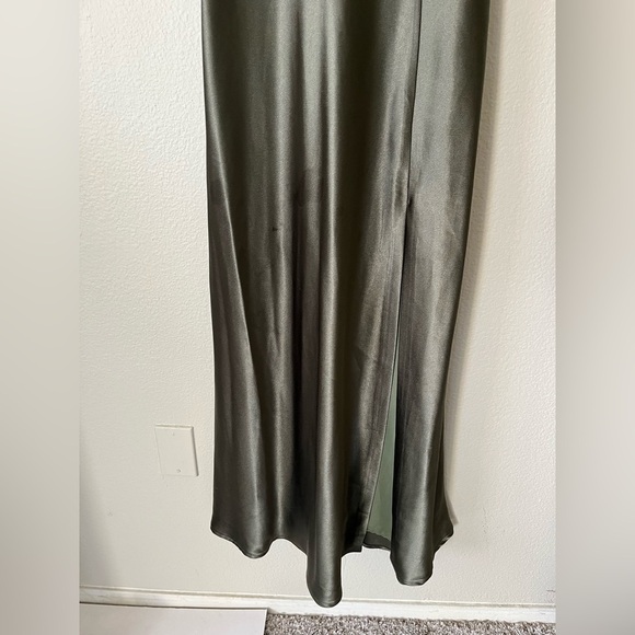Birdy Grey Lisa Shiny Satin Cowl Neck Olive Green Long Dress in Women’s Size S - Picture 8 of 16
